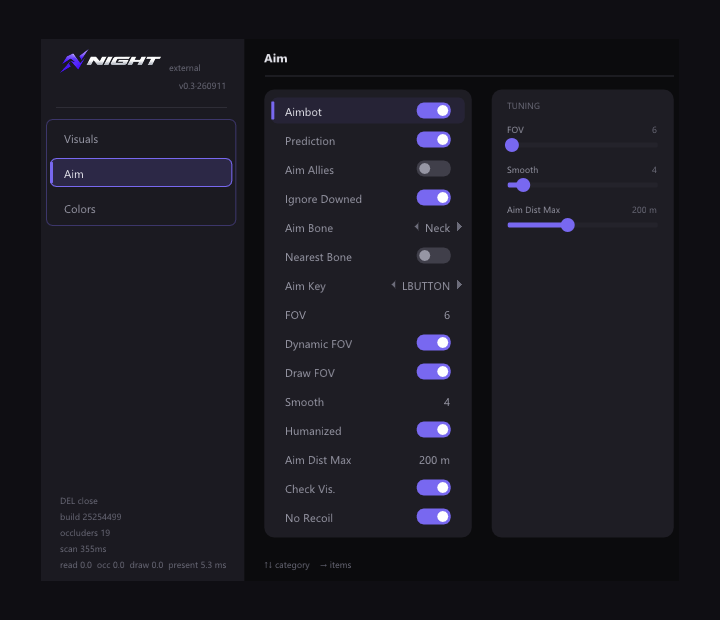 NIGHT — aba Aim do menu